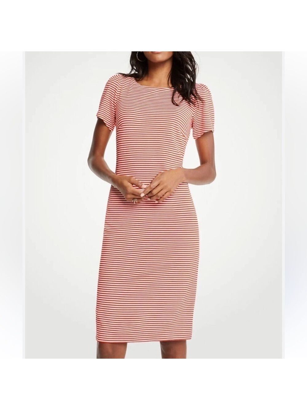 Ann Taylor Striped Puff Sleeve Preppy Coastal Dress Size 2